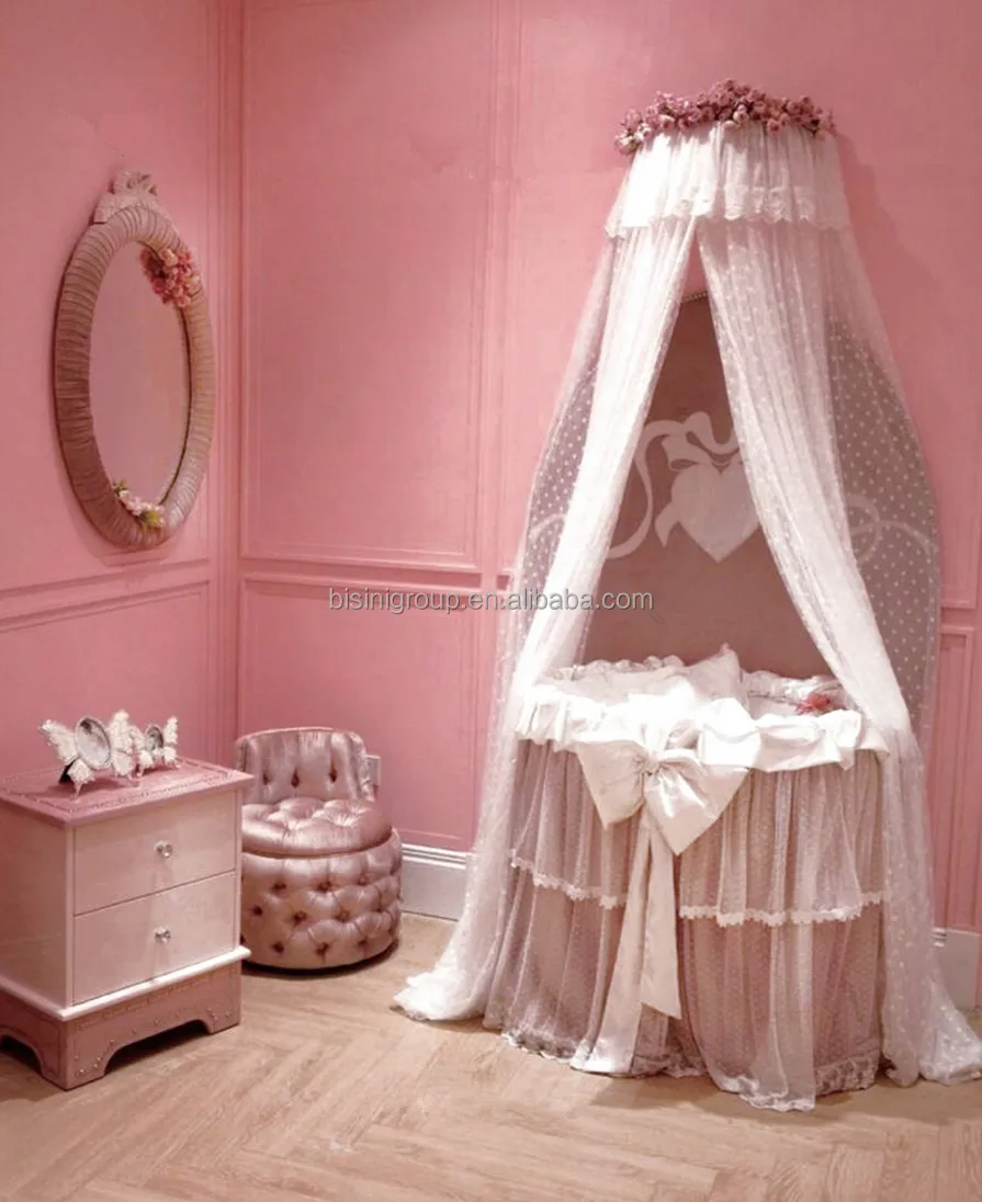 Modern Round Baby Bassinet,Princess Pink Baby Cradle ...