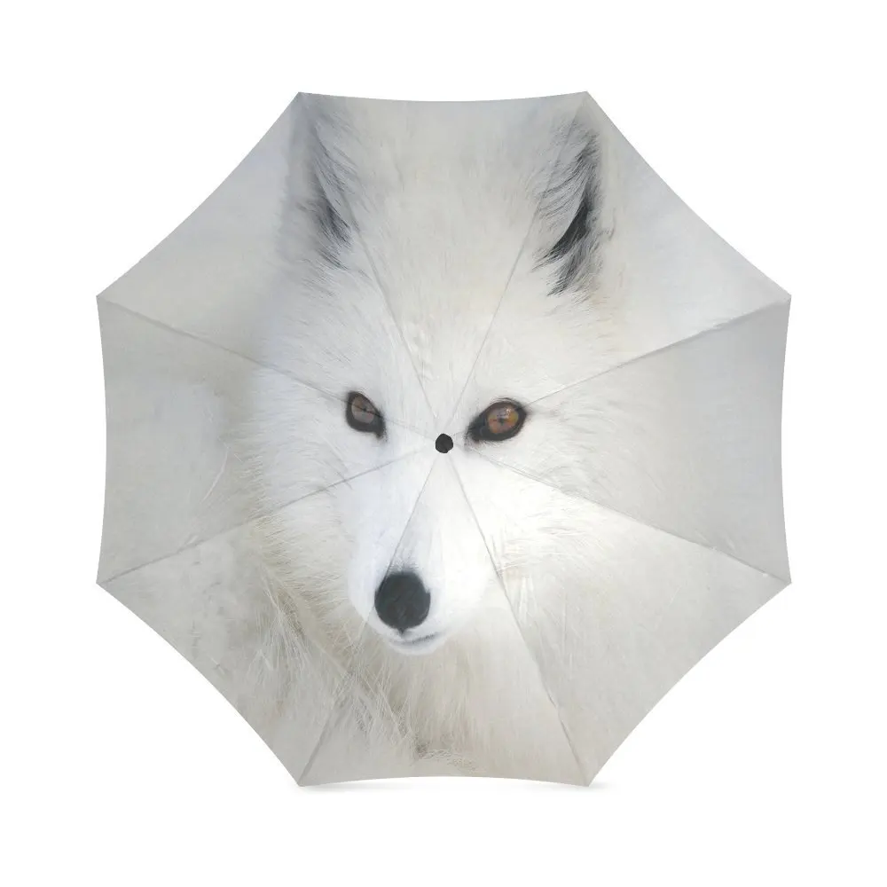 Custom Cute Arctic Fox Compact Travel Windproof Rainproof Foldable Umbrella