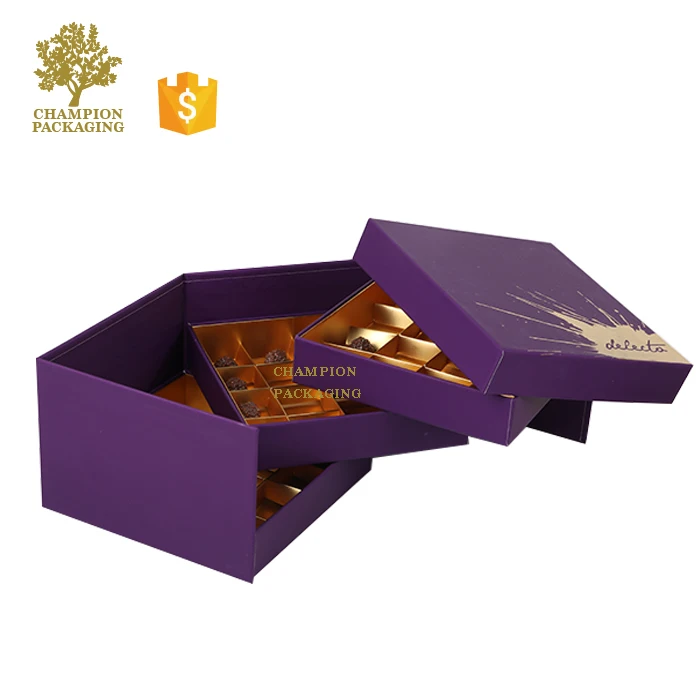 Popular Purple Color Empty Chocolates Truffle Boxes,Custom Printed Gold