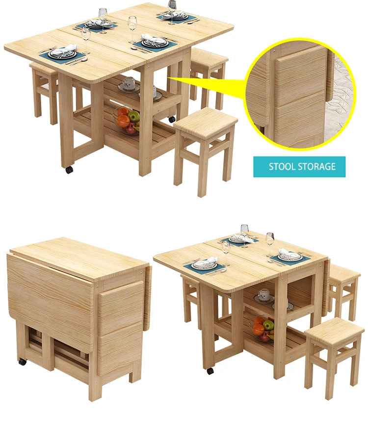 Creative Modern Wood Dining Table and Chairs Set Folding Table Chairs