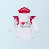 Independence Day Baby Clothes Unisex White Romper Lace Flutter Match Imperial Crown