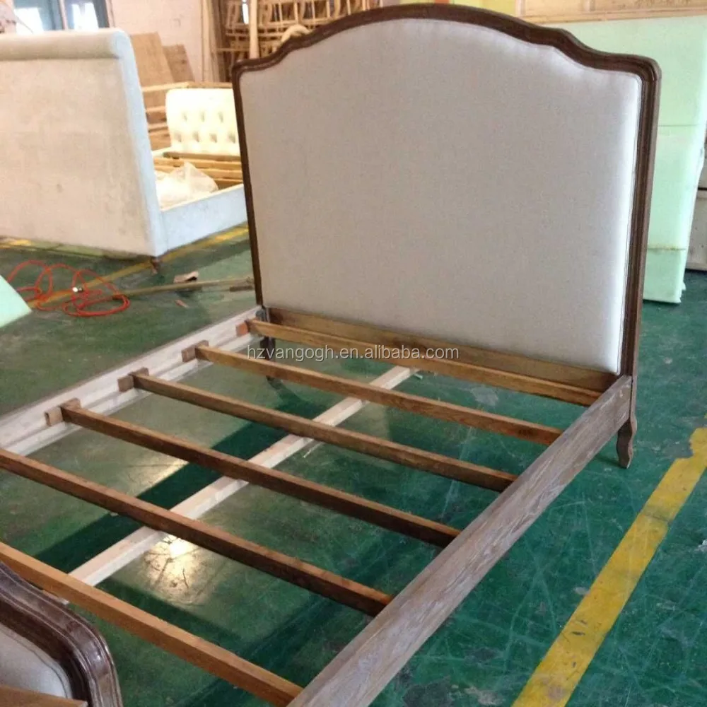 Vintage Eiche Holz Französisch Leinen Polster Bett,Französisch