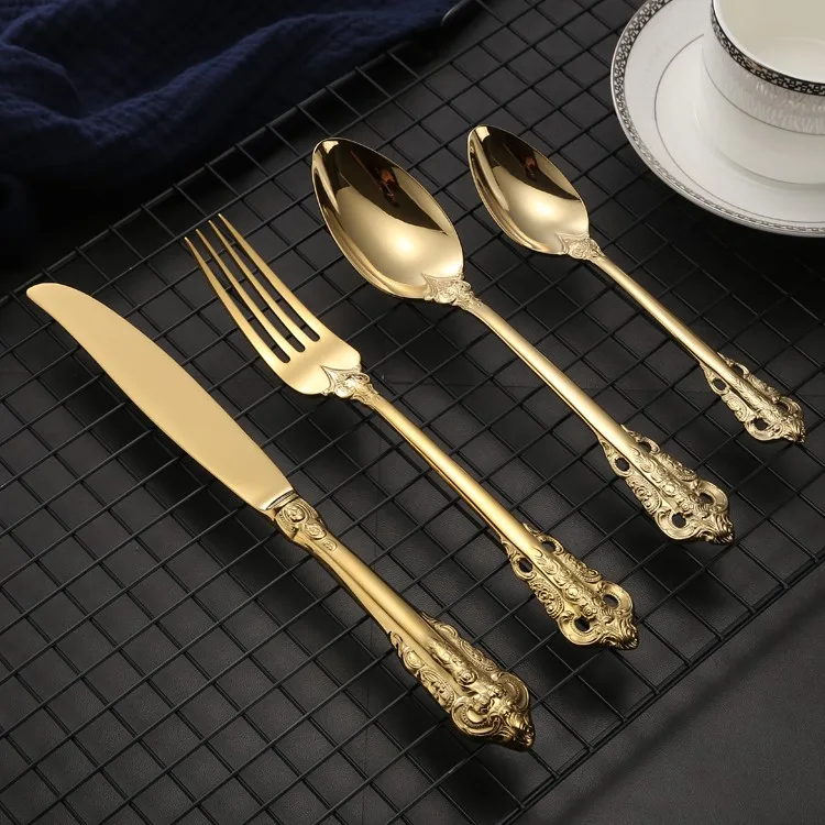Embossed Luxury Cutlery Set For Hotel In Stock Stainless Steel 18/10