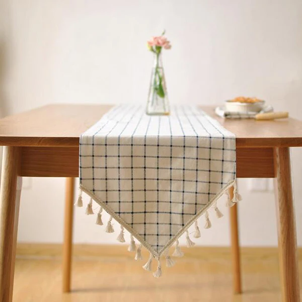 Simple Design Linen Fabric Table Runner For Square Dining Tables Tassel