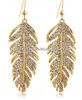 fashion earring jewelry ,Czech crystal leaves/feather shaped 18k gold-plated dangle earring