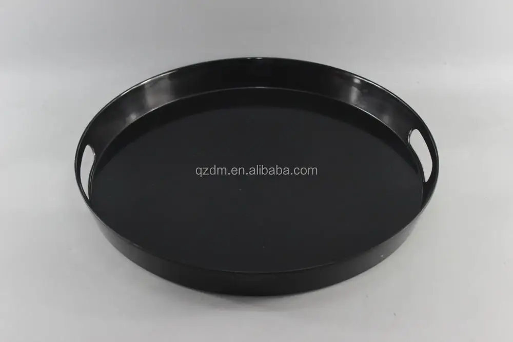 15" Melamine Round Tray , Black Round Tary