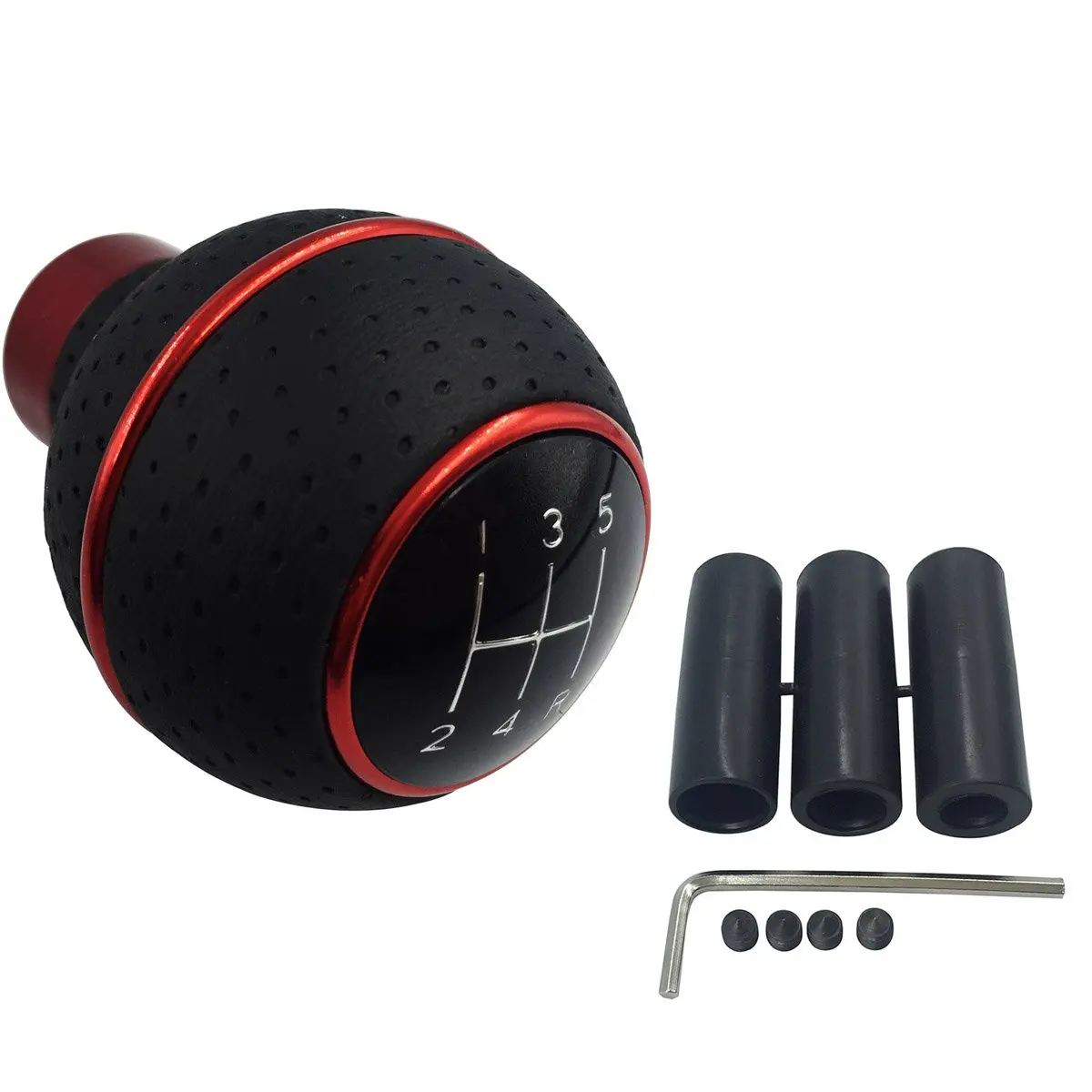 Abfer Shift Knob PU Leather 5 Speed Manual Car Gear Shift Head Shifter Lever Stick (Red Line)