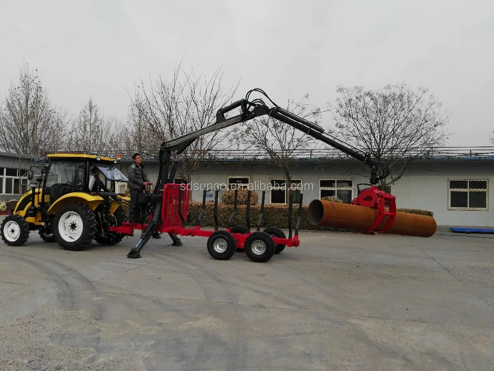 Hydraulic Tractor Log Loader Timber Trailer With Crane Widely Used In