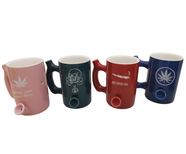 factory price Ceramic Type cheap ceramic mugs smoking pipe wake and bake pipe mug CIGAR SMOKER COFFEE MUG