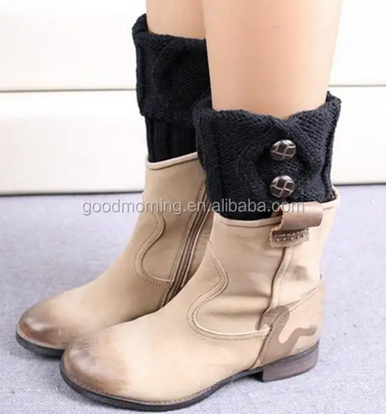 Chaussettes Tige Haute VITALI – Beige (Tan) Avec Boutons Et Revers – Taille Unique Femme