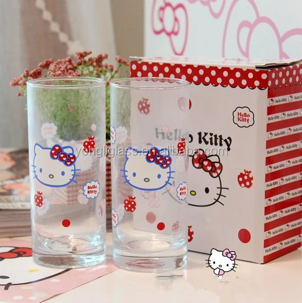 Wholesale cheap hello kitty drinking glass ,custom christmas drinting glass,drinking water juice milk glass