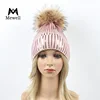 European new fashion natural raccoon fur pompon ball hats sequins knit hat ladies earmuffs outdoor warm winter caps