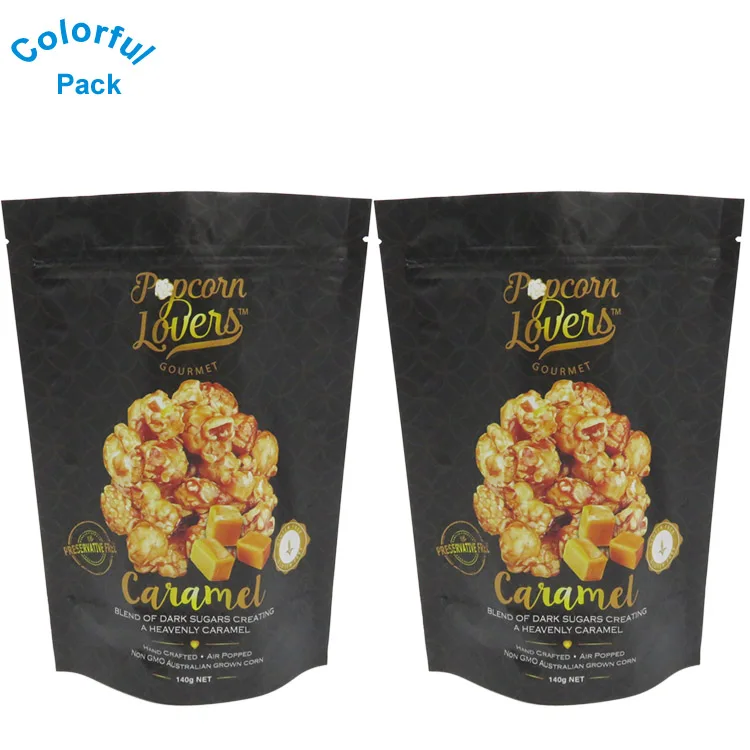 Popcorn Packaging Bag Reusable Zip Lock Pouch Custom Plastic Bag