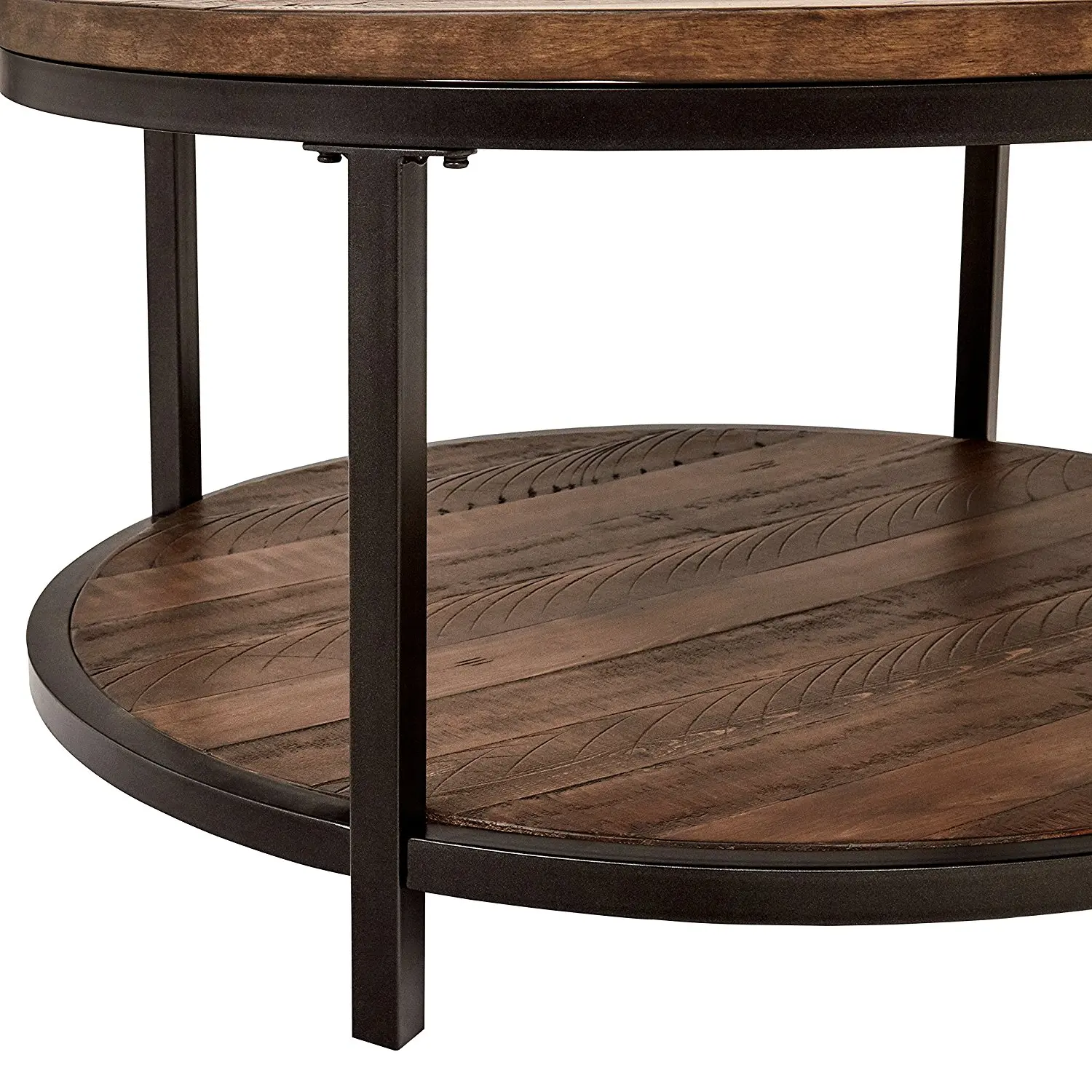 Industrial Wood & Metal Round Coffee Table