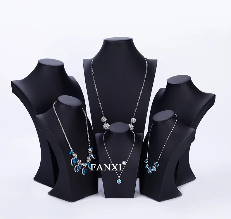 Fanxi Custom Black Leather Necklace Pendant Neck Form Display Mannequin