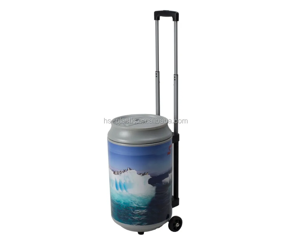 Hs Plastic Beer Can Shaped Rolling Ice Bucket Cooler Box With Wheels