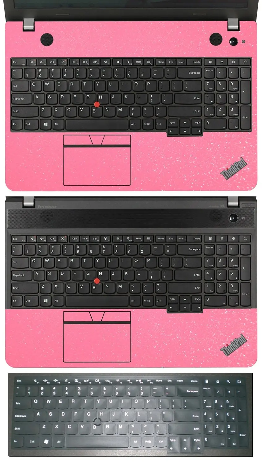 3in1 Full+ Half Wrist Palmrest Touchpad Trackpad Sticker Skin + Keyboard Cover Protector for 15.6" Lenovo Thinkpad E550 (shimmery pink palmrest sticker+half palmrest sticker+black keyboard skin)
