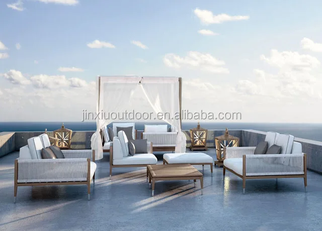 Modern design 2019 Polyethylene rattan solid teak wood outdoor sofa JX-388