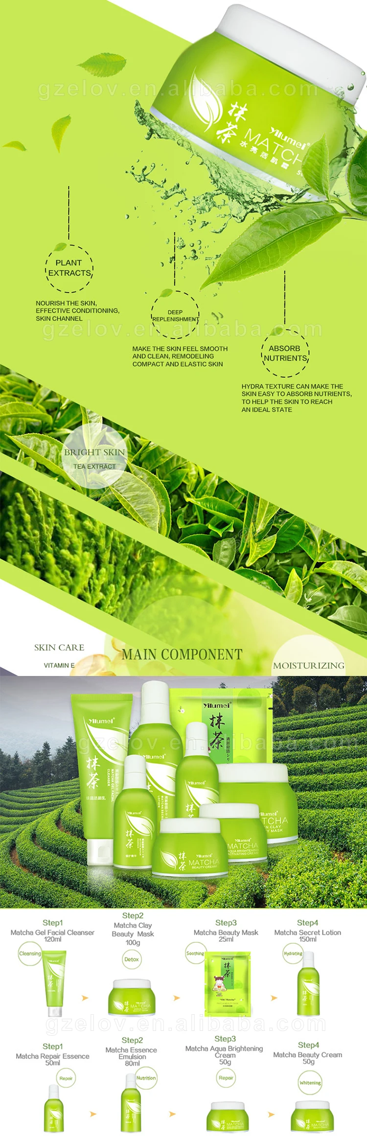 YILUMEI Brand Beauty Matcha Water Bright Moisturizing Muscle Face Cream Lotion 