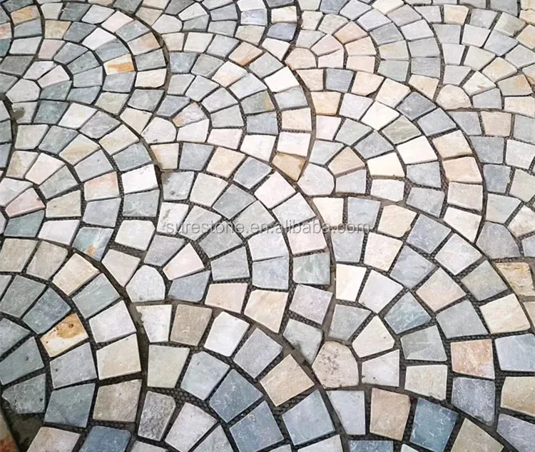 fan shape yellow slate flagstone mat with mesh backing pavers