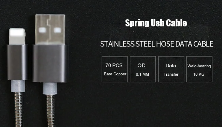 Free logo high quality zinc alloy interface spring metal usb cable