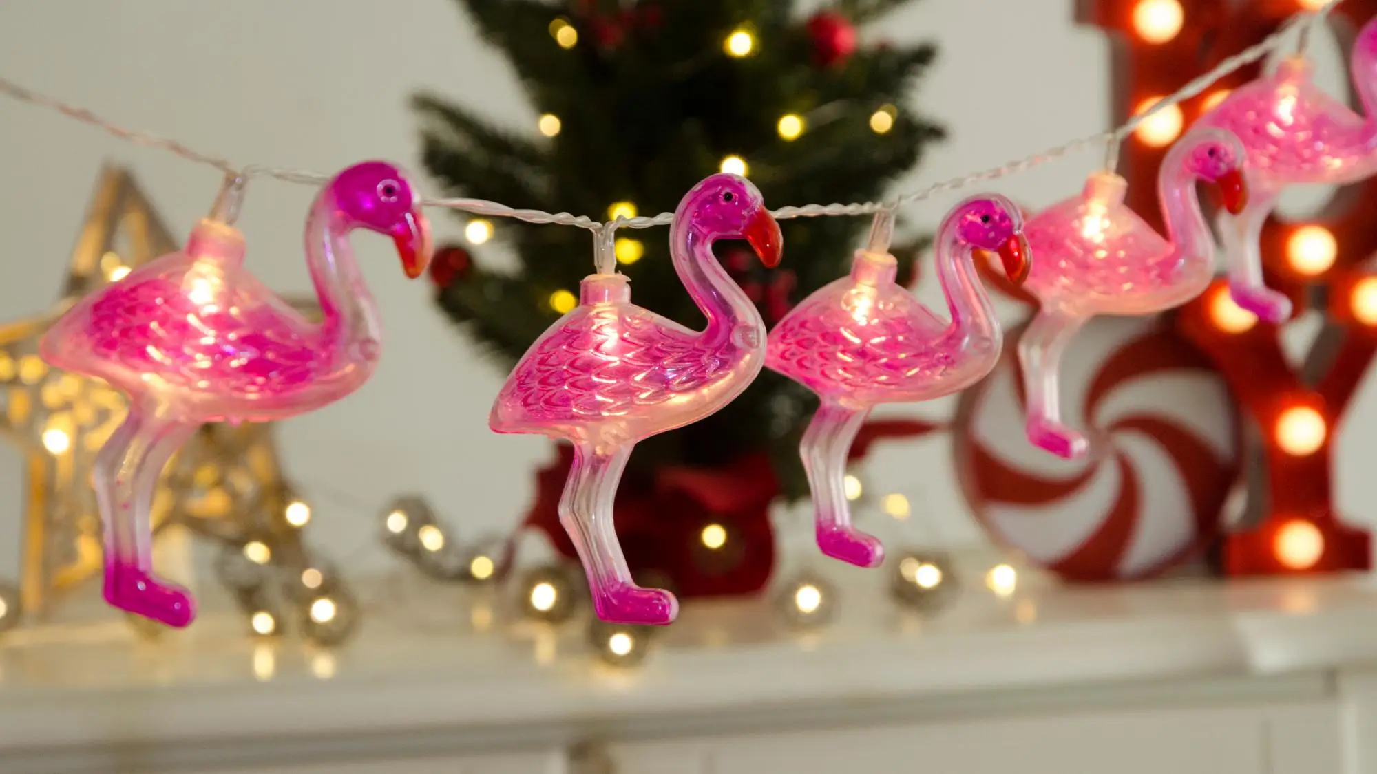 hot sell christmas holiday plastic pink flamingo led string