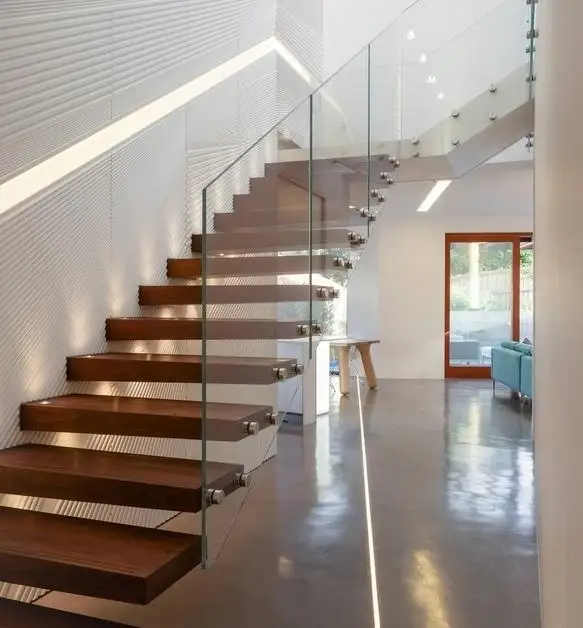 Fancy Interior Indoor Build Floating Staircase With Solid Wood Step