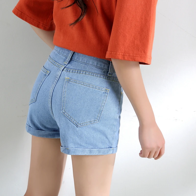 Ladies Summer Trousers Shorts Fashion Pants Denim High Waisted Folded 