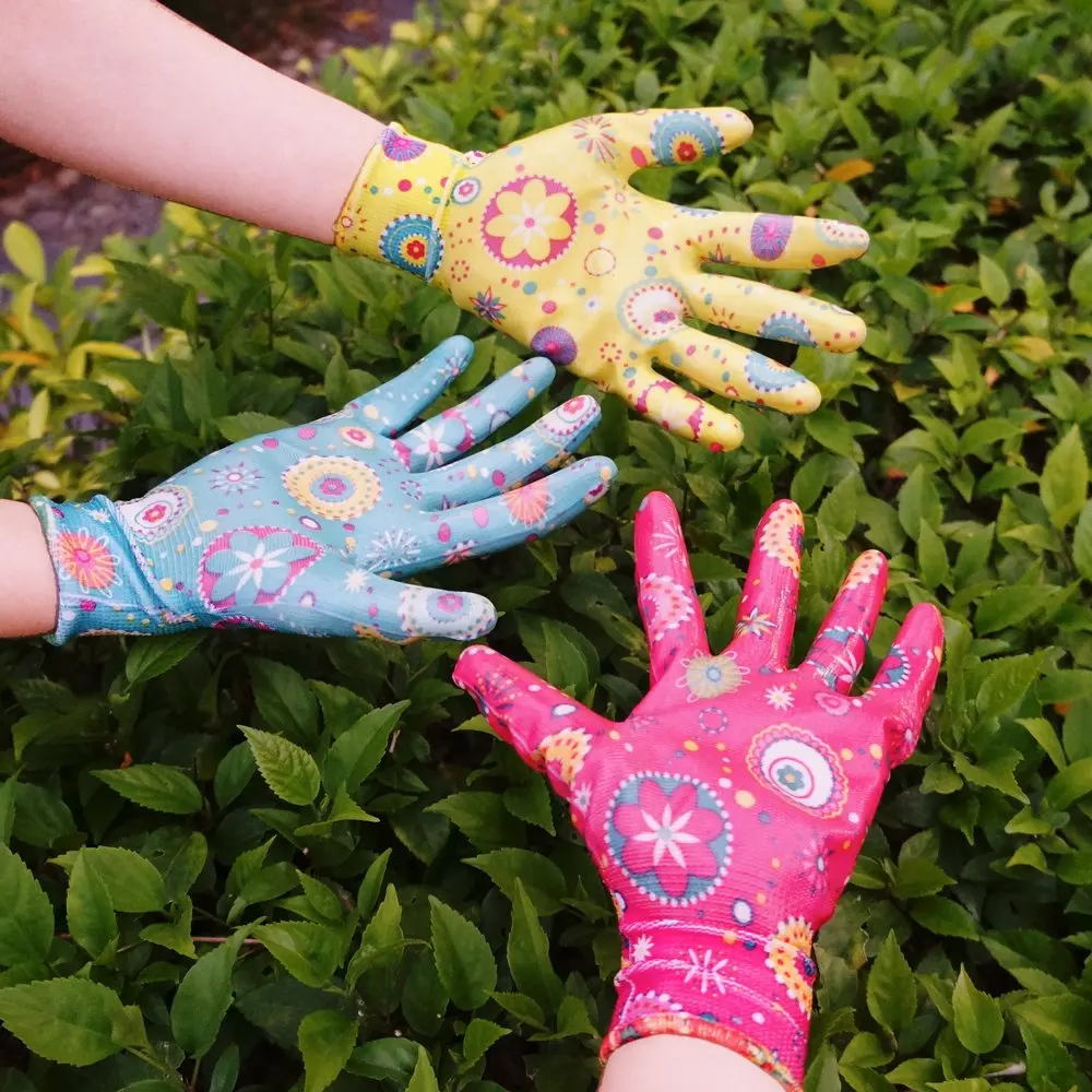 Canvas Gardening Gloves PVC Dots for Grip Floral Pattern Women Size Medium New 