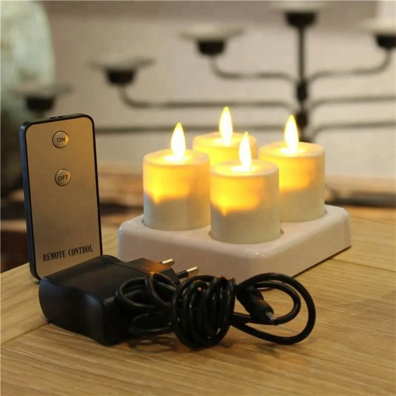 4L Rechargeable Smokeless Flameless Moving Wick LED Tea Lights Candle with Remote