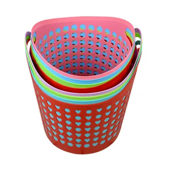 Household Colorful Hollow Design Plastic Laundry Basket With Handle Household Colorful Hollow Design Plastic Laundry Basket With Handle