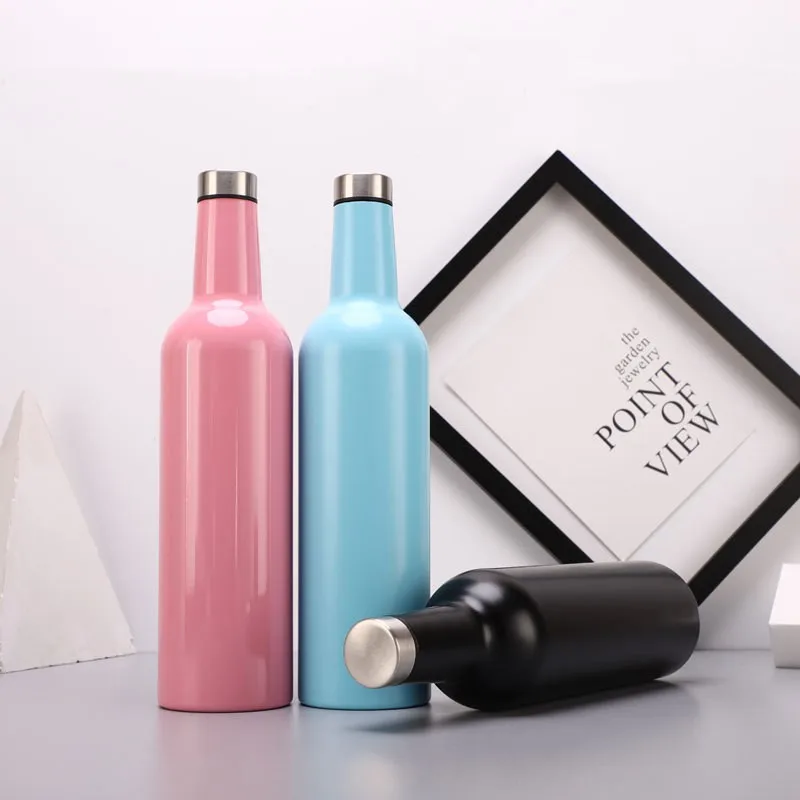 750ml Stainless Steel Vacuum Wine Bottle With Lid,Double Wall Insulated