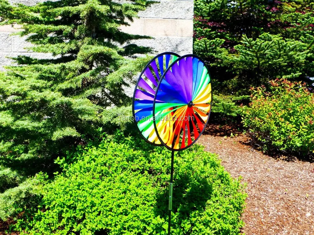 Rainbow Double Wheel Plastic Garden Wind Spinner Buy Wind Spinner