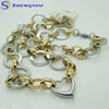 Top Selling Fashion Jewelry Two Tones Stainless Steel Necklace With Gold Link Sliver Heart Jewelry Set