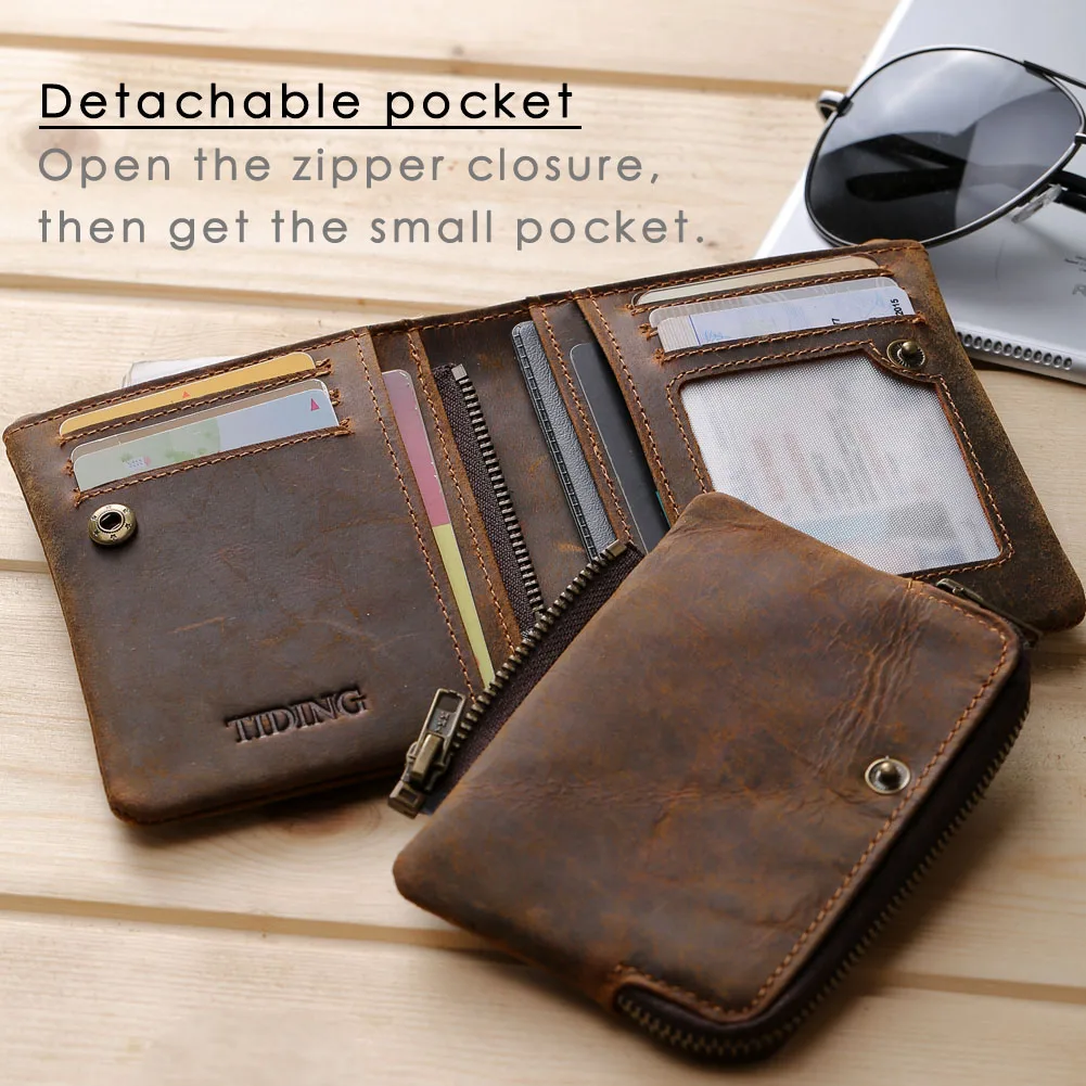 Tiding Vintage Men Coin Purse Card Holder Thick Leather Wallets Genuine ...