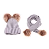 2019 stock cute kids winter plain baby scarf beanie sets hat double ball winter baby beanie hats