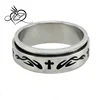 Christian Men's Abstinence 8mm Stainless Steel Flame Cross Spinner Guys Purity Ring