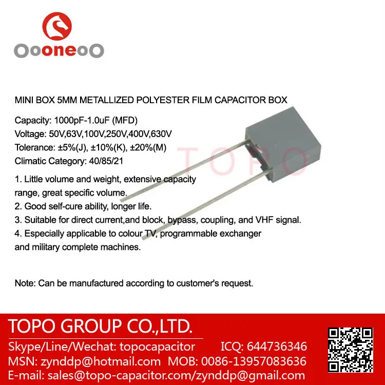 20 x 1uF 100V 5/% Polyester Film Box Type Capacitor FREE SHIPPING