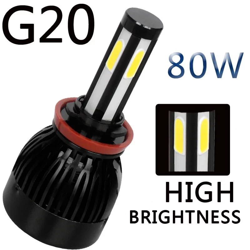 4 sides led chips led headlight 80w 8000lm kit fans cooling G7 3000k 8000k 6000k auto bulbs h1 h3 h7 h11 9005 9006 h4 high low