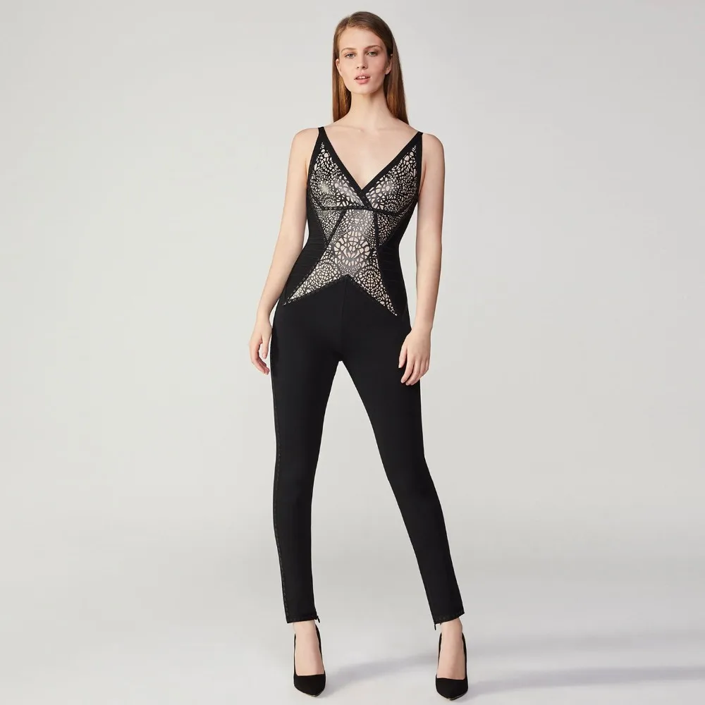 时尚夏季 2020 性感深v领露背吊带女士紧身衣女性一块妇女连体裤