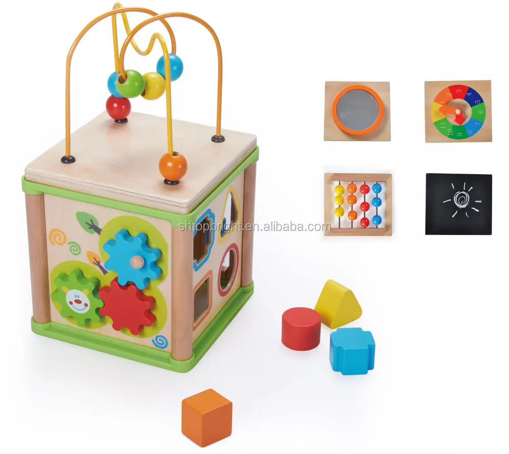 top bright wooden activity cube