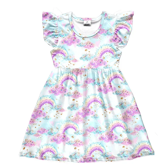 Kids Flutter Sleeve Flowers Dress Girls Long Baby Frock Designs Dress ...