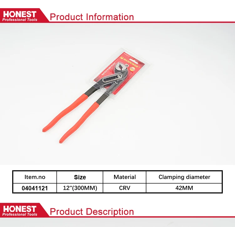 12'' Multi-function Hardware Products Lower Jaw Pliers Adjustable Water Pump Pipe Pliers