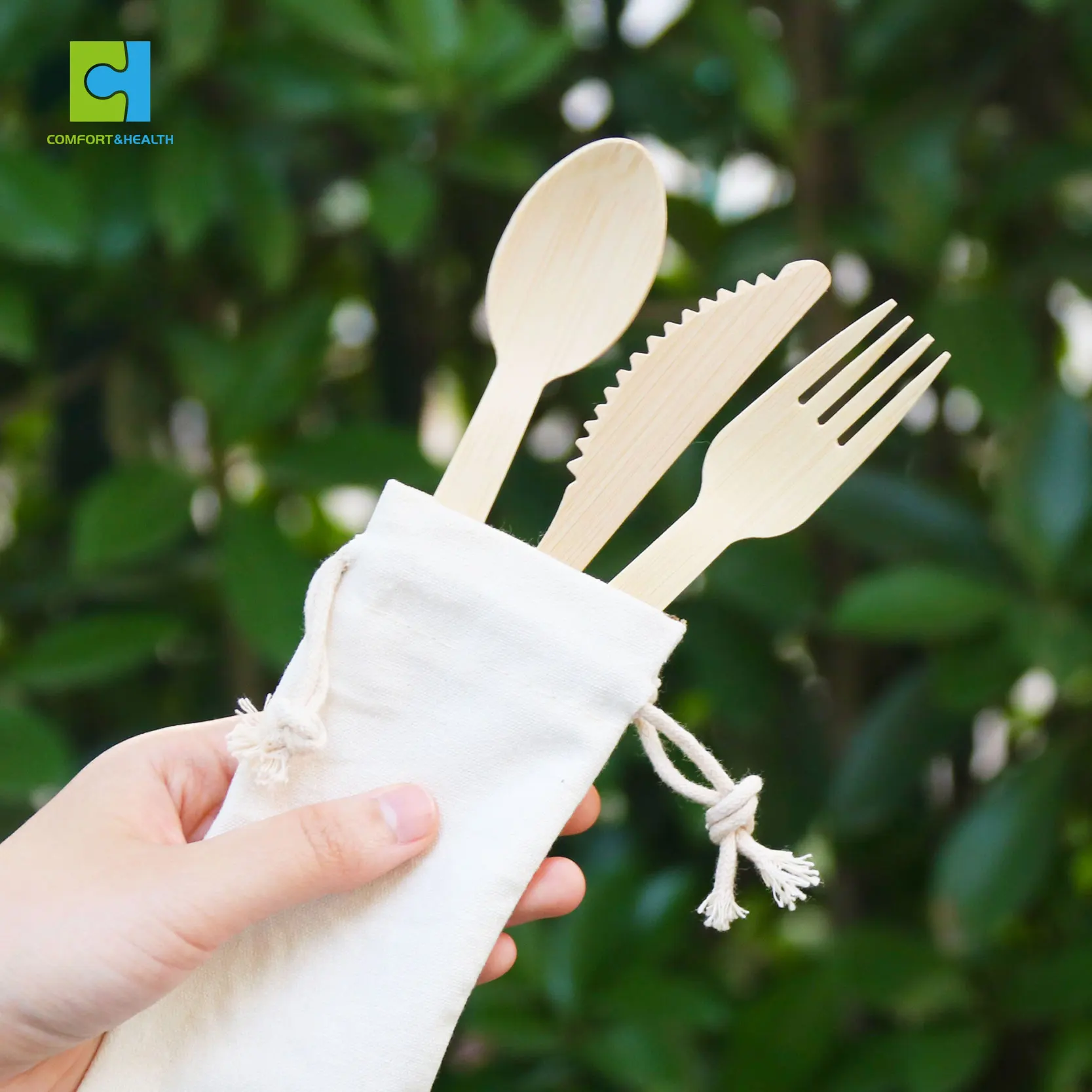 Disposable Portable Bamboo Cutlery Set Knife Fork And Spoon