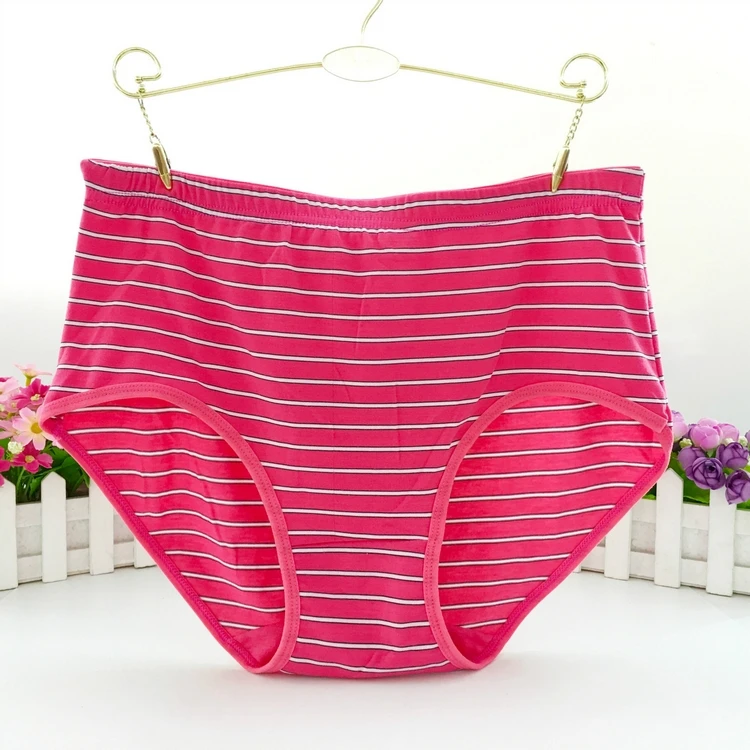 Plus Size Striped Lady Polyester Cotton Mix Fabric Slip Underwear For ...