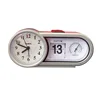 Flip date analog quartz retro desktop clock with thermometer