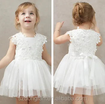 White Tulle Lace Fabric Baby Girl Summer Dress 2017 Latest Frock