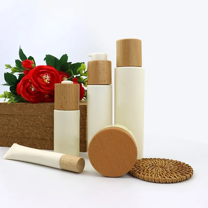 Download Environmental Wooden Lid Frosted Glass Bottle Cream Jars Empty Cosmetic Container 1pcs - Buy ...