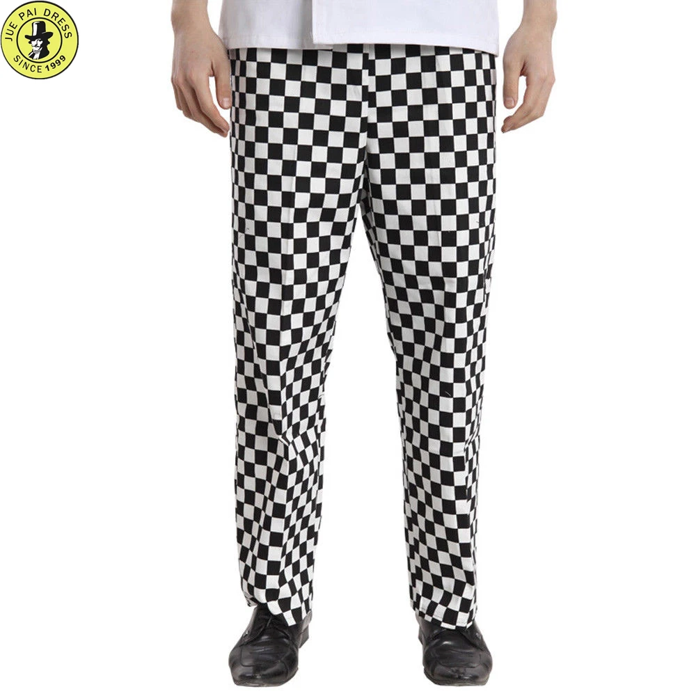 Unisex Polycotton Chefs Trousers Black White Checked Cooks Restaurant Workwear 
