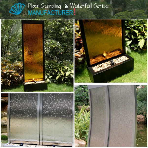 Floor Standing 72" Height Water Panel Wall,Glass Water Feature Led